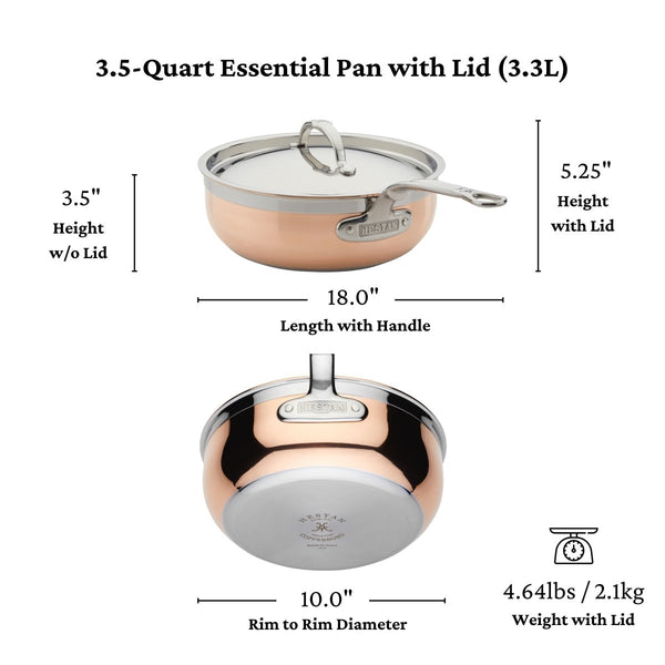 Hestan CopperBond® Aura™ 3.5-Quart Professional Copper Essential Pan with Lid (31845) - iFoodservice Online