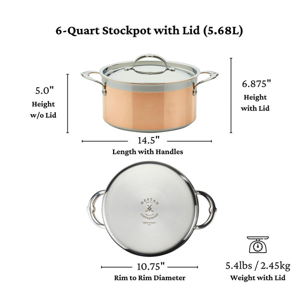 Hestan CopperBond® Aura™ 6.0qt Professional Copper Stockpot with Lid (31839) - iFoodservice Online