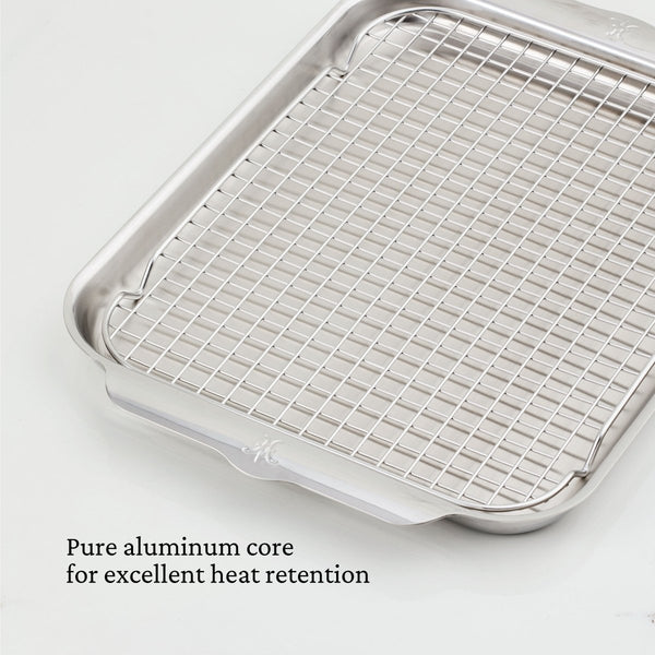 Hestan OvenBond® 12" x 15" Tri-ply Clad Stainless Steel Medium Sheet Pan with Rack (50296) - iFoodservice Online