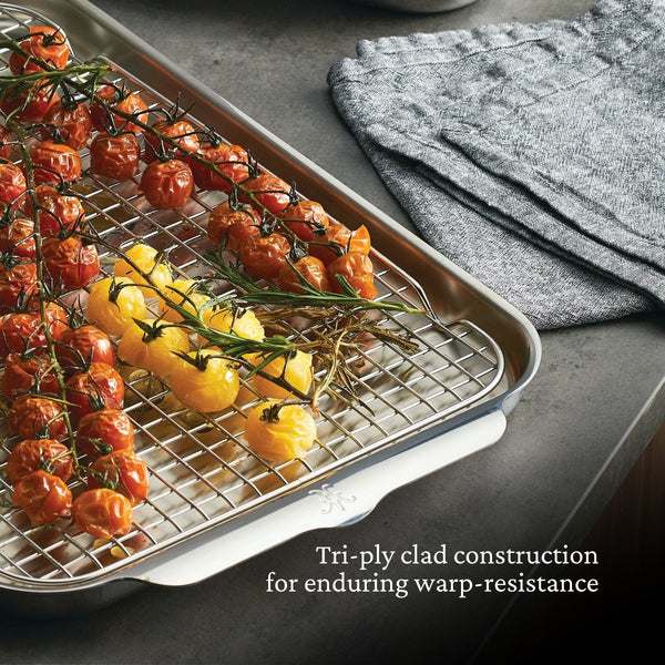Hestan OvenBond® 12" x 15" Tri-ply Clad Stainless Steel Medium Sheet Pan with Rack (50296) - iFoodservice Online