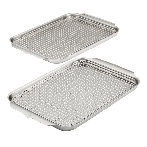 Hestan OvenBond® 4-Piece Tri-ply Clad Stainless Steel Half Sheet and Rack, Set of 2 (48824) - iFoodservice Online