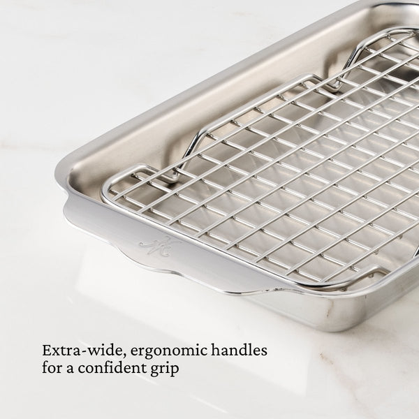Hestan OvenBond® 6" x 9" Tri-ply Clad Stainless Steel Eighth Sheet Pan with Rack (54317) - iFoodservice Online