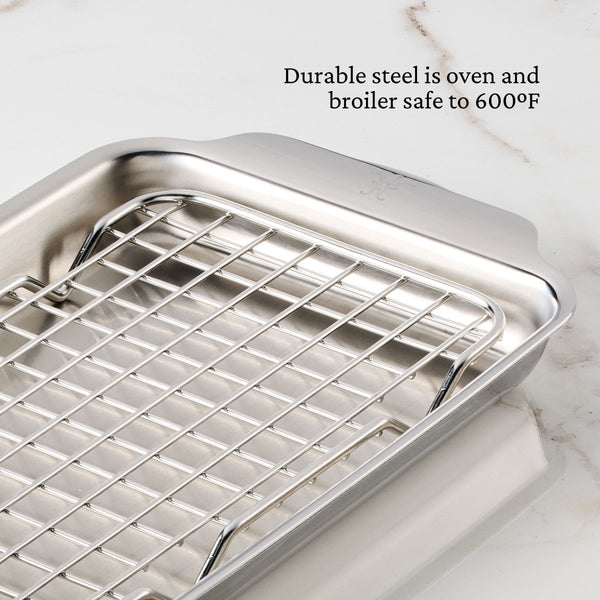 Hestan OvenBond® 6" x 9" Tri-ply Clad Stainless Steel Eighth Sheet Pan with Rack (54317) - iFoodservice Online