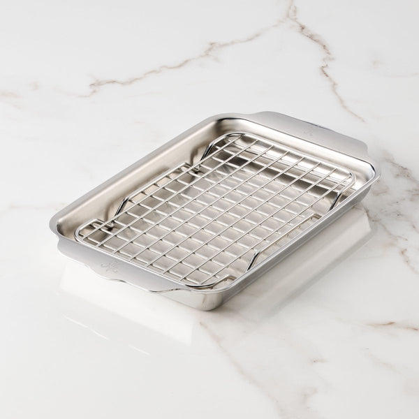 Hestan OvenBond® 6" x 9" Tri-ply Clad Stainless Steel Eighth Sheet Pan with Rack (54317) - iFoodservice Online