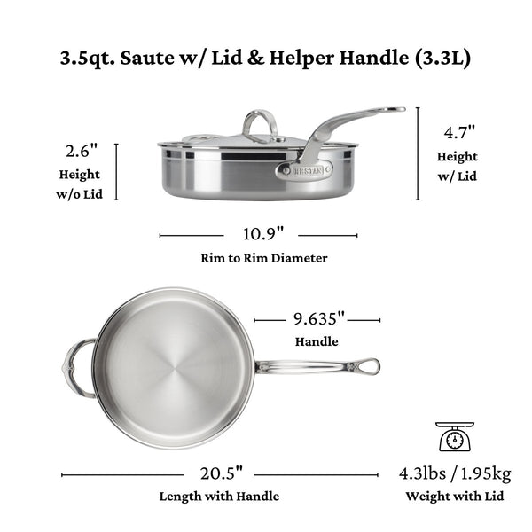 Hestan ProBond® Forged 3.5-Quart Professional Clad Stainless Steel Sauté Pan with Lid (31568) - iFoodservice Online