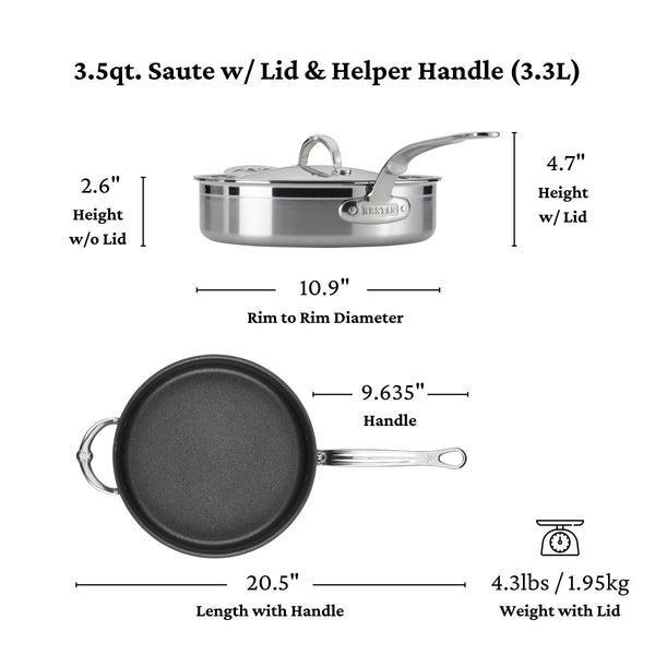 Hestan ProBond® Forged 3.5-Quart Professional Clad Stainless Steel Sauté Pan with TITUM Nonstick (31707) - iFoodservice Online