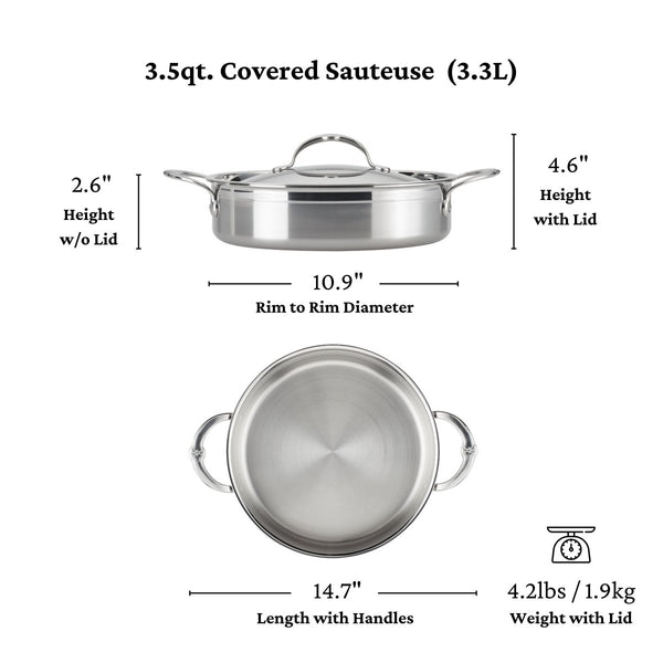 Hestan ProBond® Forged 3.5-Quart Professional Clad Stainless Steel Sauteuse Braiser with Lid (31569) - iFoodservice Online