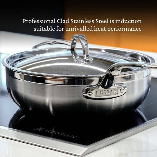 Hestan ProBond® Forged 5-Quart Professional Clad Stainless Steel Essential Pan with Lid (31571) - iFoodservice Online