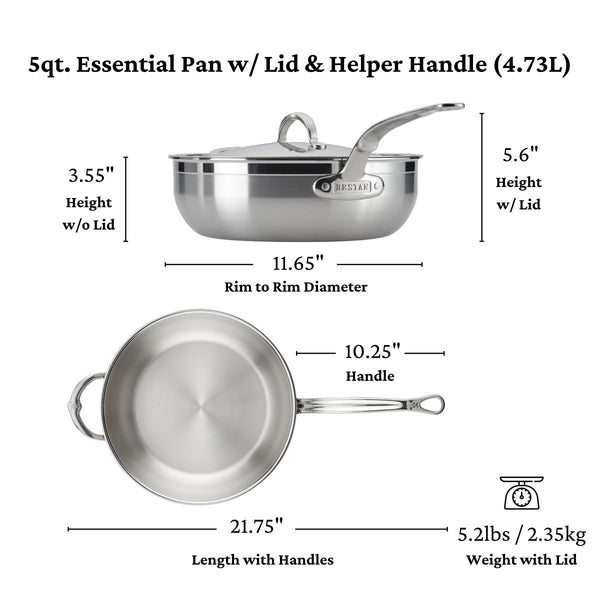 Hestan ProBond® Forged 5-Quart Professional Clad Stainless Steel Essential Pan with Lid (31571) - iFoodservice Online