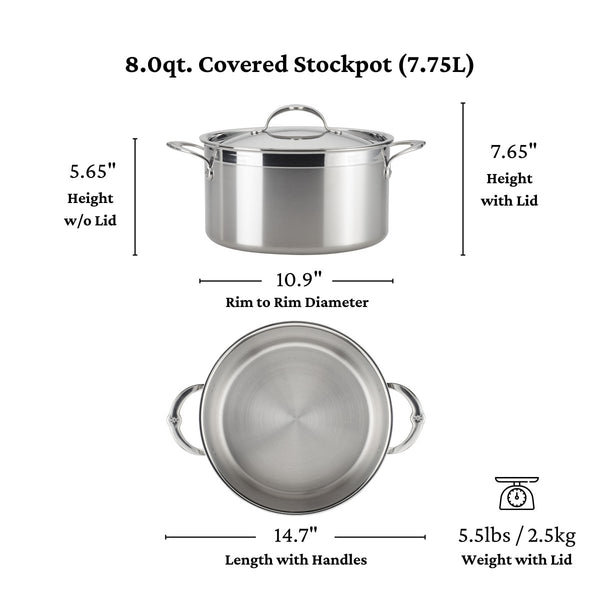 Hestan ProBond® Forged 8-Quart Professional Clad Stainless Steel Stockpot with Lid (31567) - iFoodservice Online