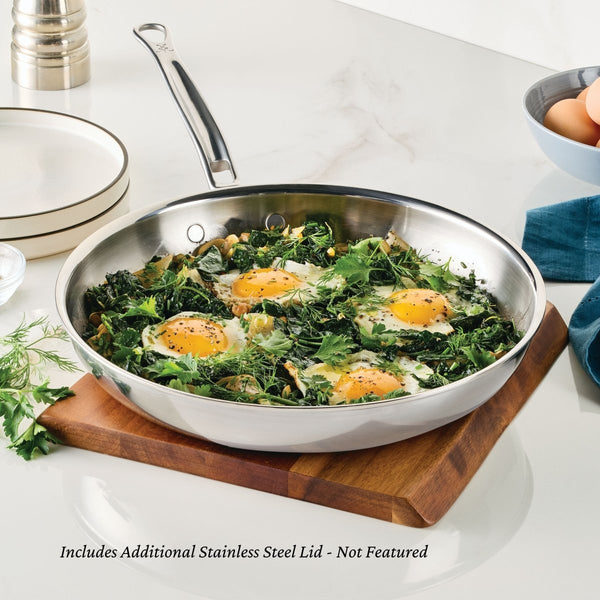 Hestan ProBond® Luxe 11" Polished Professional Clad Stainless Steel Skillet with Lid (31798) - iFoodservice Online