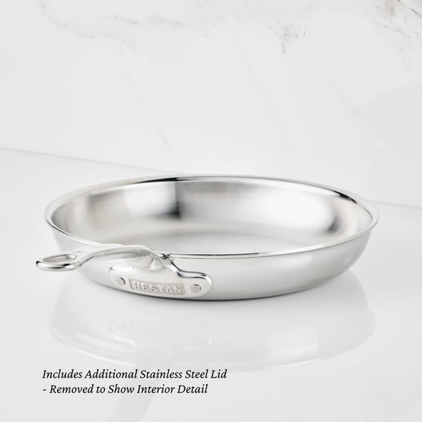 Hestan ProBond® Luxe 11" Polished Professional Clad Stainless Steel Skillet with Lid (31798) - iFoodservice Online