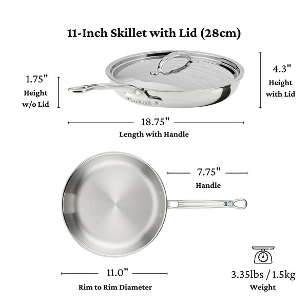 Hestan ProBond® Luxe 11" Polished Professional Clad Stainless Steel Skillet with Lid (31798) - iFoodservice Online