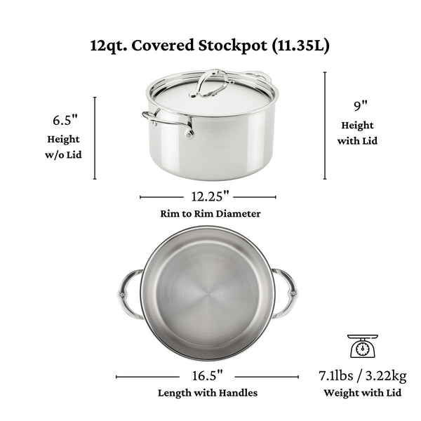 Hestan ProBond® Luxe 12-Quart Polished Professional Clad Stainless Steel Stock Pot with Lid (31795) - iFoodservice Online