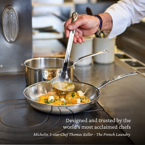 Hestan ProBond® Luxe 12.5" Polished Professional Clad Stainless Steel Skillet with Lid (31799) - iFoodservice Online