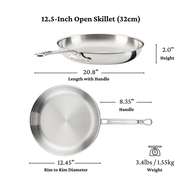 Hestan ProBond® Luxe 12.5" Polished Professional Clad Stainless Steel Skillet with Lid (31799) - iFoodservice Online