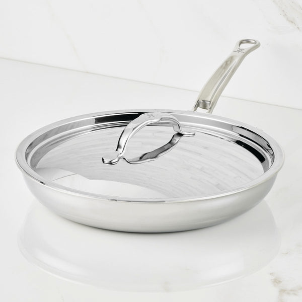 Hestan ProBond® Luxe 12.5" Polished Professional Clad Stainless Steel Skillet with Lid (31799) - iFoodservice Online