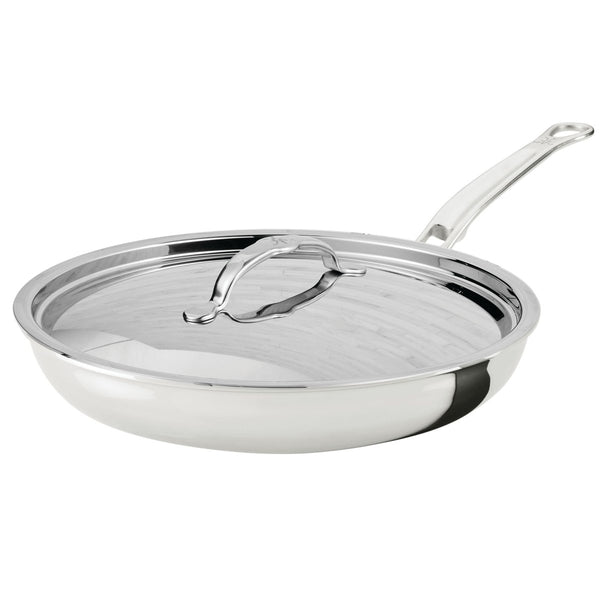 Hestan ProBond® Luxe 12.5" Polished Professional Clad Stainless Steel Skillet with Lid (31799) - iFoodservice Online