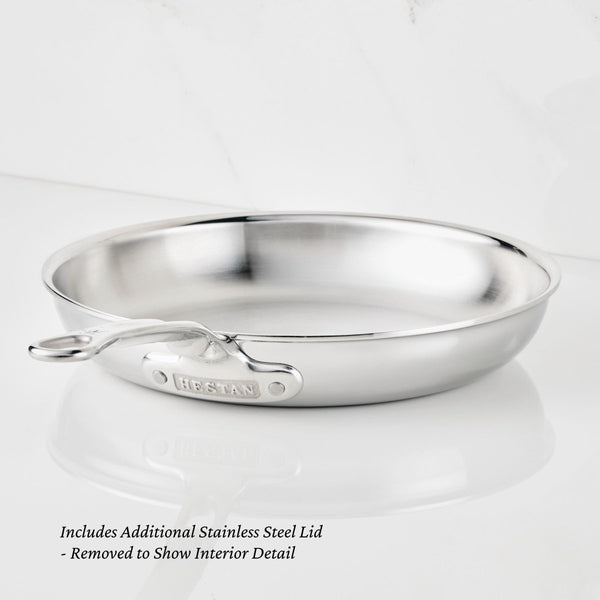 Hestan ProBond® Luxe 12.5" Polished Professional Clad Stainless Steel Skillet with Lid (31799) - iFoodservice Online