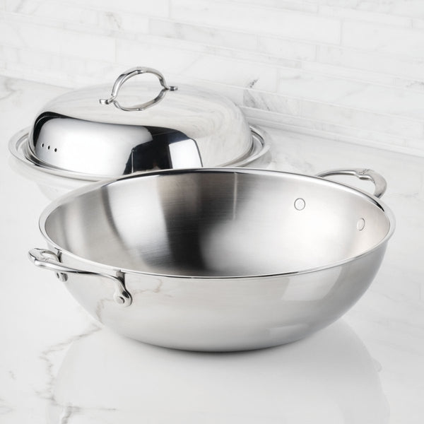 Hestan ProBond® Luxe 14" Professional Clad Stainless Steel Wok with Dome Lid (31783) - iFoodservice Online