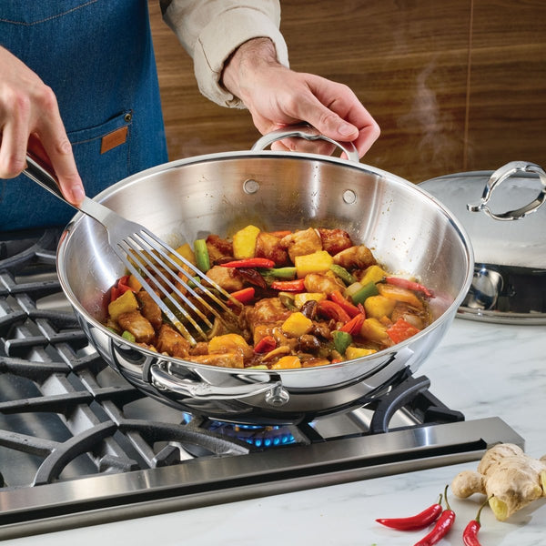 Hestan ProBond® Luxe 14" Professional Clad Stainless Steel Wok with Dome Lid (31783) - iFoodservice Online