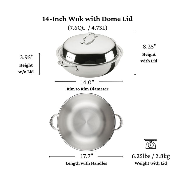 Hestan ProBond® Luxe 14" Professional Clad Stainless Steel Wok with Dome Lid (31783) - iFoodservice Online