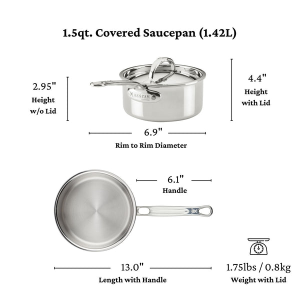 Hestan ProBond® Luxe 1.5-Quart Professional Clad Stainless Steel Saucepan with Lid (31769) - iFoodservice Online