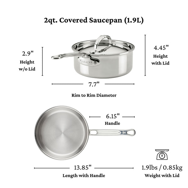 Hestan ProBond® Luxe 2-Quart Professional Clad Stainless Steel Saucepan with Lid (31770) - iFoodservice Online