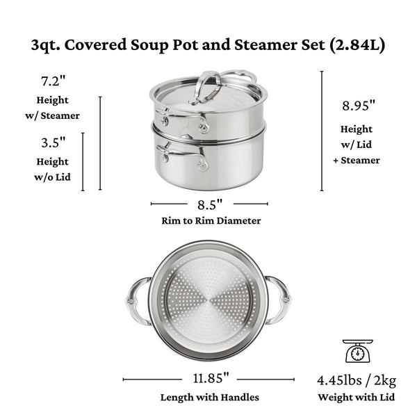 Hestan ProBond® Luxe 3-Quart Polished Professional Clad Stainless Steel Soup Pot and Steamer Insert Set (31765) - iFoodservice Online