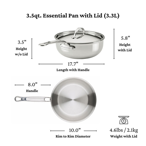Hestan ProBond® Luxe 3.5-Quart Professional Clad Stainless Steel Essential Pan with Lid (31777) - iFoodservice Online
