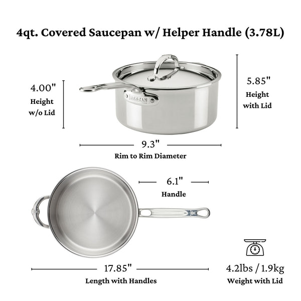 Hestan ProBond® Luxe 4-Quart Professional Clad Stainless Steel Saucepan with Lid (31772) - iFoodservice Online