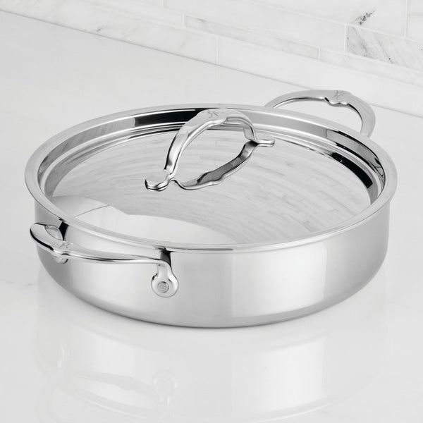 Hestan ProBond® Luxe 6-Quart Polished Professional Clad Stainless Steel Rondeau with Lid (31796) - iFoodservice Online