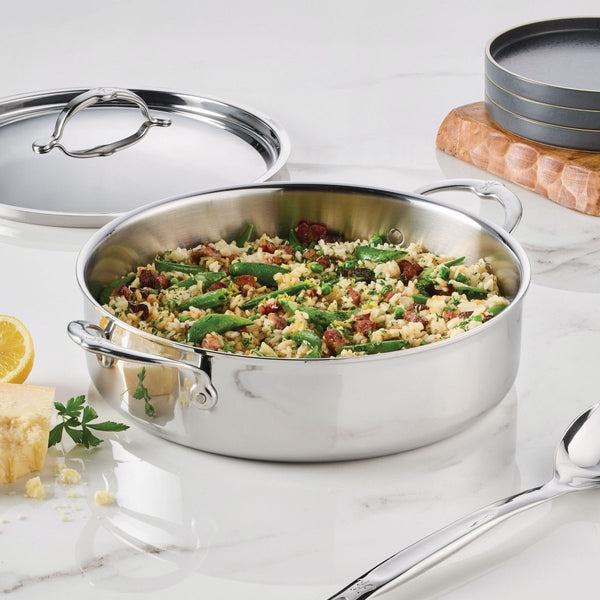 Hestan ProBond® Luxe 6-Quart Polished Professional Clad Stainless Steel Rondeau with Lid (31796) - iFoodservice Online