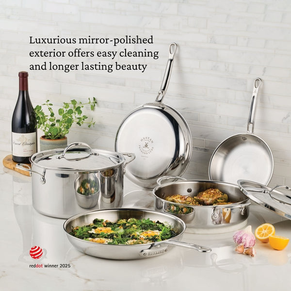 Hestan ProBond® Luxe 6-Quart Polished Professional Clad Stainless Steel Rondeau with Lid (31796) - iFoodservice Online
