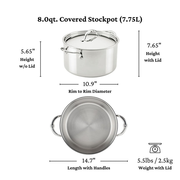 Hestan ProBond® Luxe 8-Quart Professional Clad Stainless Steel Stockpot with Lid (31773) - iFoodservice Online