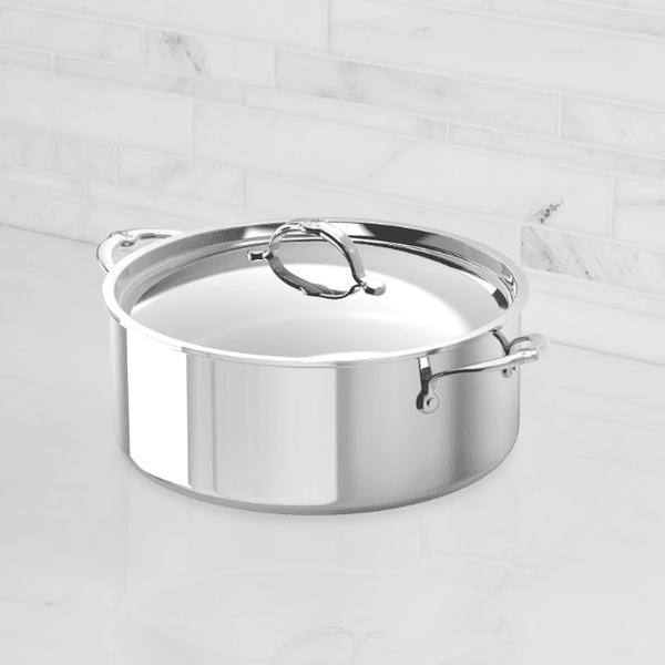 Hestan ProBond® Luxe 9-Quart Polished Professional Clad Stainless Steel Rondeau with Lid (31797) - iFoodservice Online