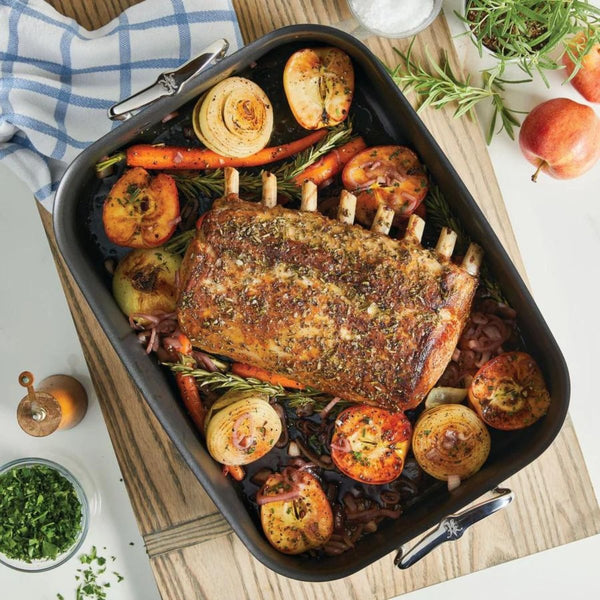 Hestan Provisions 16.5-Inch Clad Stainless Steel Nonstick Roaster with Rack, Large (31685) - iFoodservice Online
