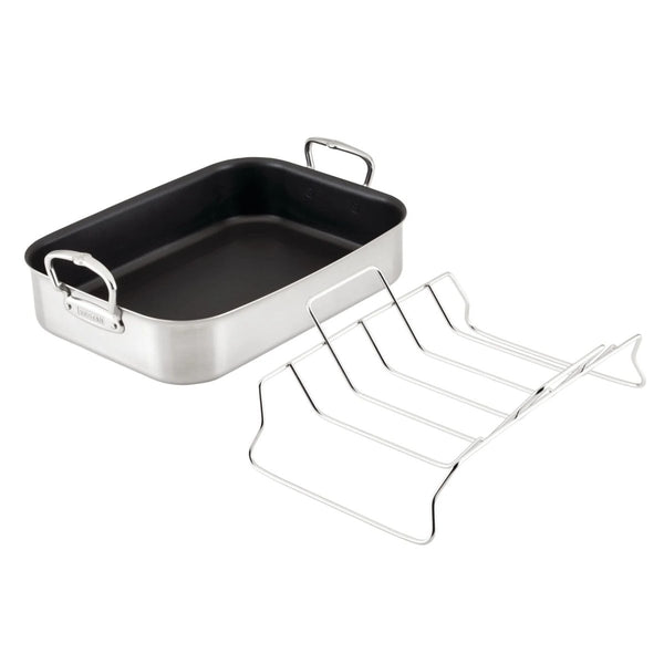 Hestan Provisions 16.5-Inch Clad Stainless Steel Nonstick Roaster with Rack, Large (31685) - iFoodservice Online