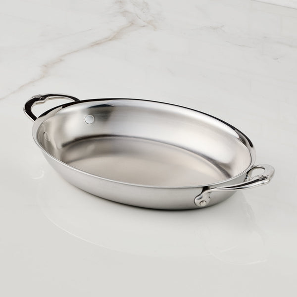 Hestan Provisions Medium Clad Stainless Steel Oval Au Gratin (31722) - iFoodservice Online