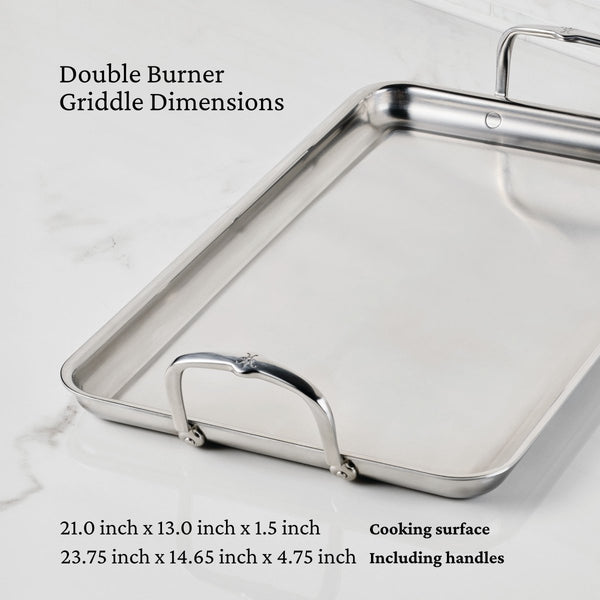 Hestan Provisions Tri-Ply Stainless Steel Double Burner Griddle, 21" x 13" (31790) - iFoodservice Online