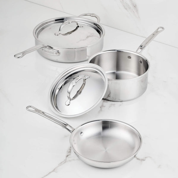 Hestan V1: ProBond® Luxe 5-Piece Professional Clad Stainless Steel Cookware Set (8.5”skillet, 3qt saucepans, and 3.5qt sauté) (31767) - iFoodservice Online