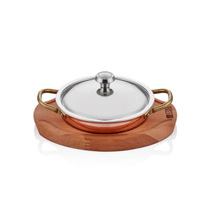 ABM Multi Metal Copper Round Dish Lid+ Wooden Trivet 12cm(A 101YS 12KA)