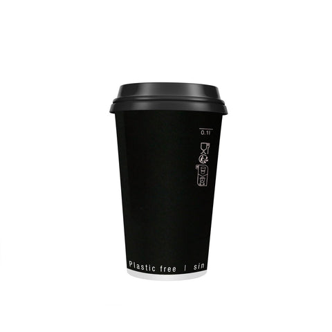 Packnwood Black Double Wall Paper Cup Plastic Free 10oz D:3.5in H:3.4in - iFoodservice Online