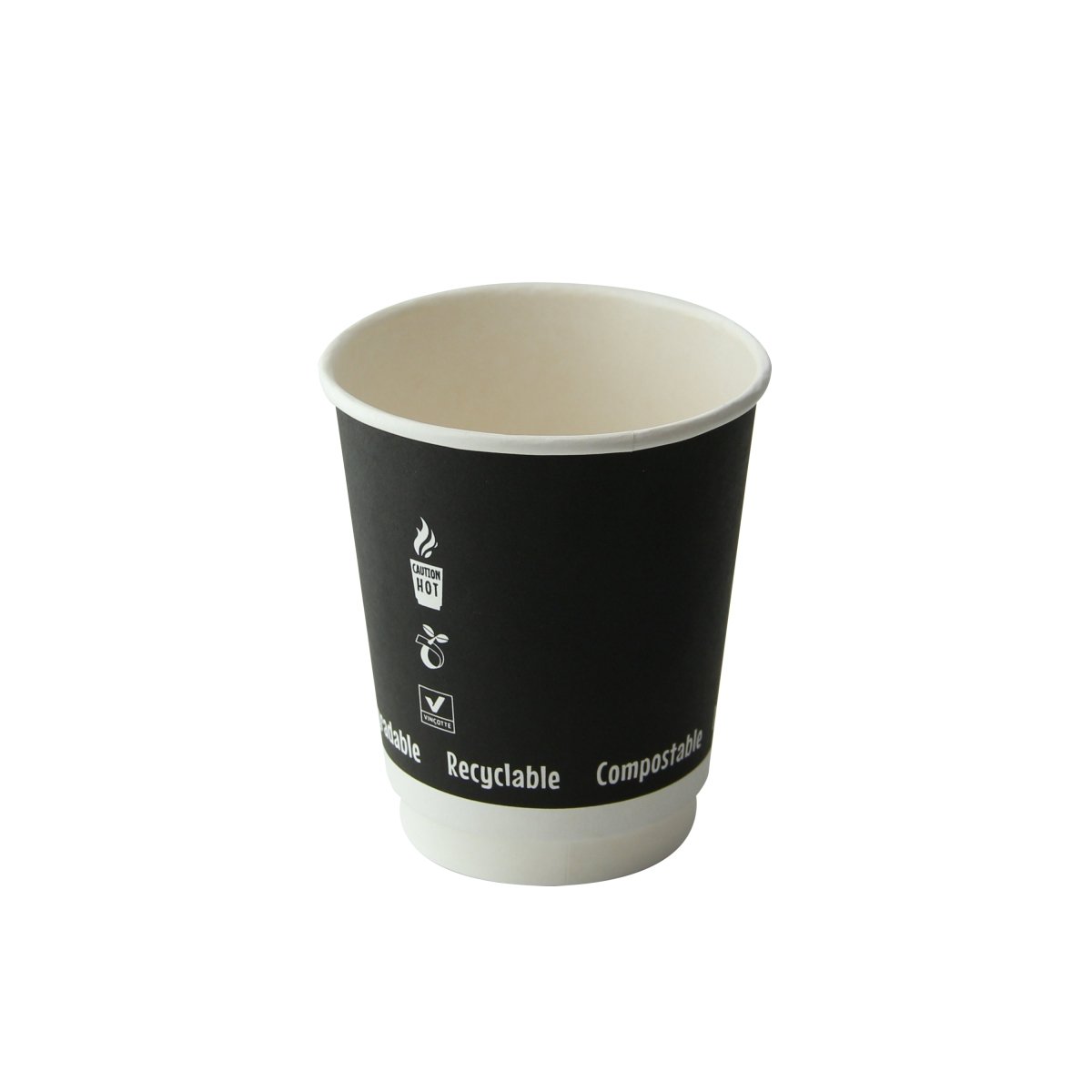 Packnwood Black Double Wall Paper Cup Plastic Free 8oz D:3.1in H:3.6in - iFoodservice Online