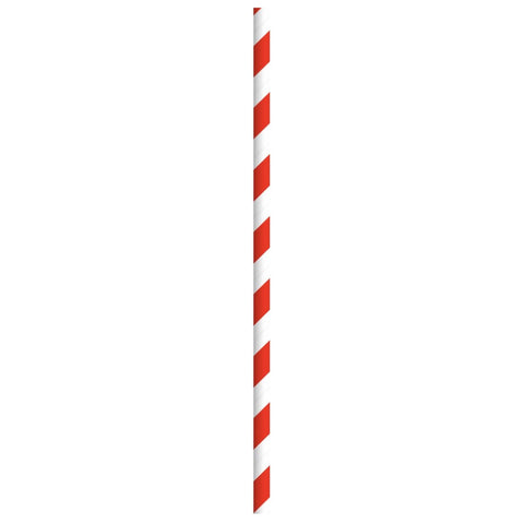 Packnwood Durable Red & White Striped Paper Straws - Unwrapped D:0.2in L:7.75in - iFoodservice Online