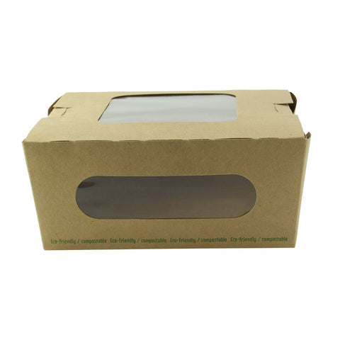 Packnwood Easy Closing Kraft Compostable Salad Box with 2 Windows 38oz L:5.9in W:5.3in H:2.5in - iFoodservice Online