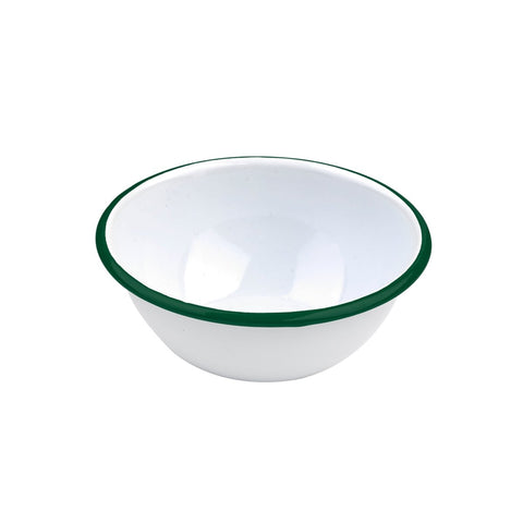 Packnwood Enamel reusable bowl white wi/green rim 19oz D:6.2in H:2.6in - iFoodservice Online