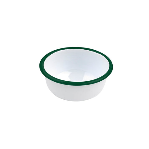 Packnwood Enamel reusable deep bowl straight side white w/green rim 10oz D:4.5in H:2in - iFoodservice Online