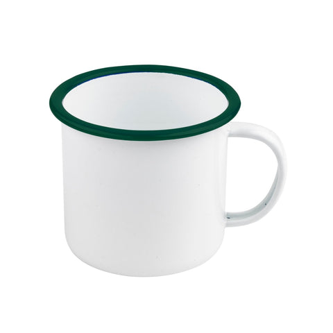 Packnwood Enamel reusable mug white w/green rim 12oz D:3.9in H:3in - iFoodservice Online