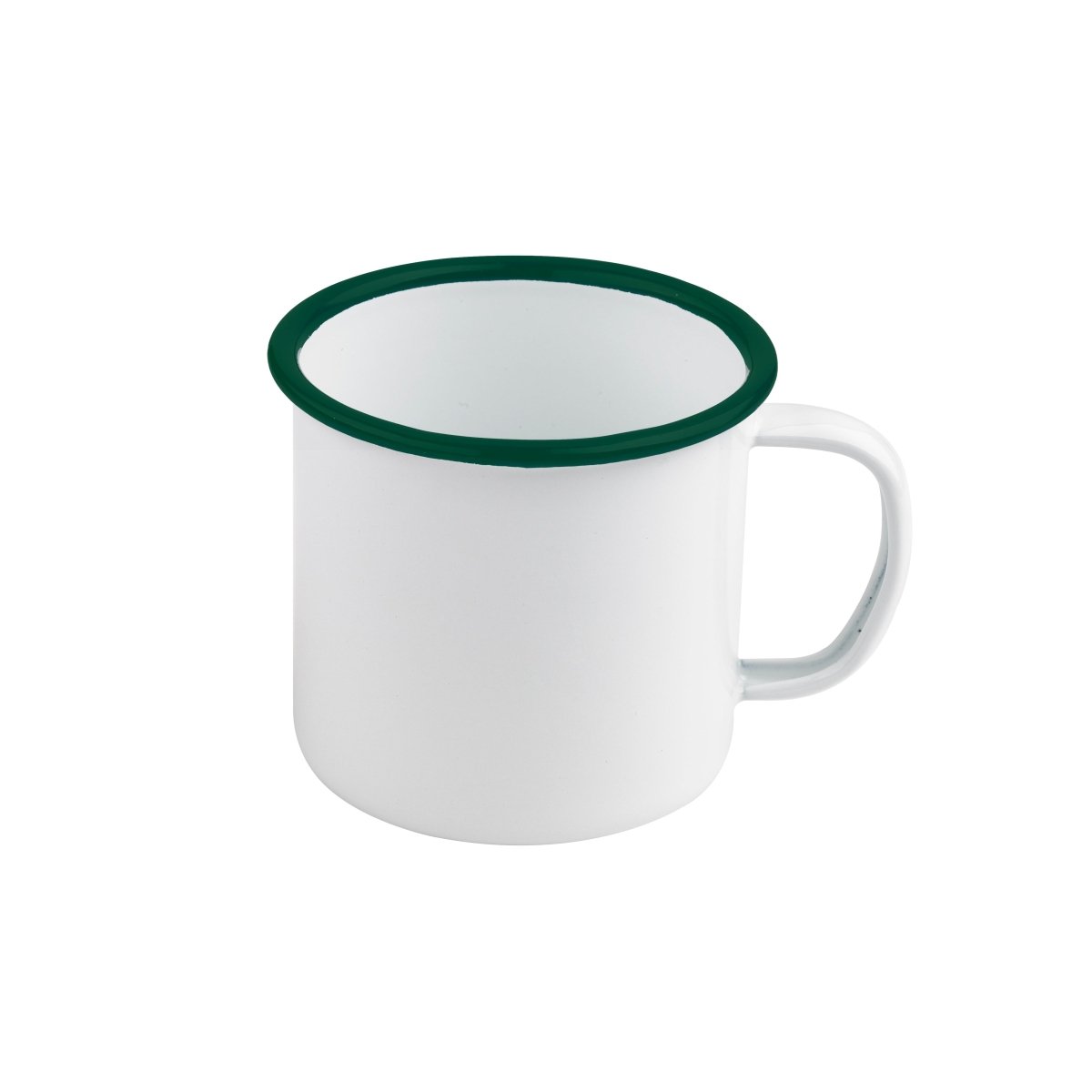 Packnwood Enamel reusable mug white w/green rim 8oz D:3.5in H:2.8in - iFoodservice Online